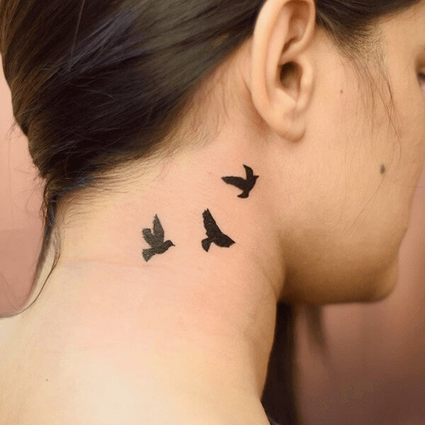 Flying Bird Freedom Tattoo on Neck
