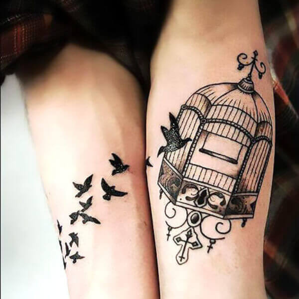 Flying Bird with Birdcage Freedom Tattoo