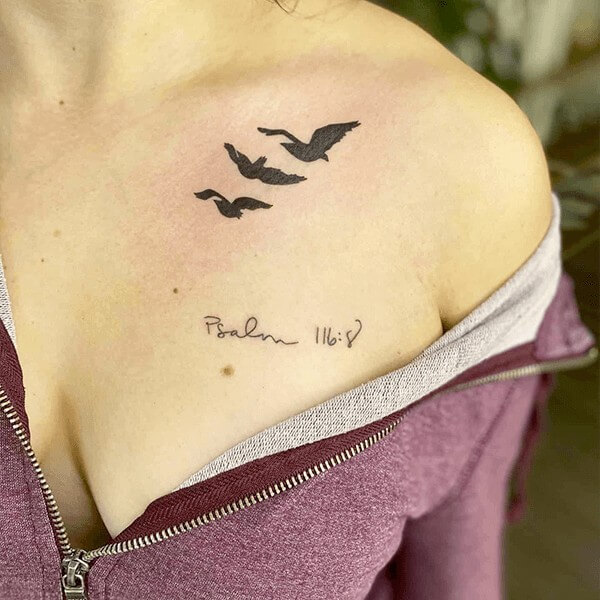 Freedom Bird Tattoo on Collarbone