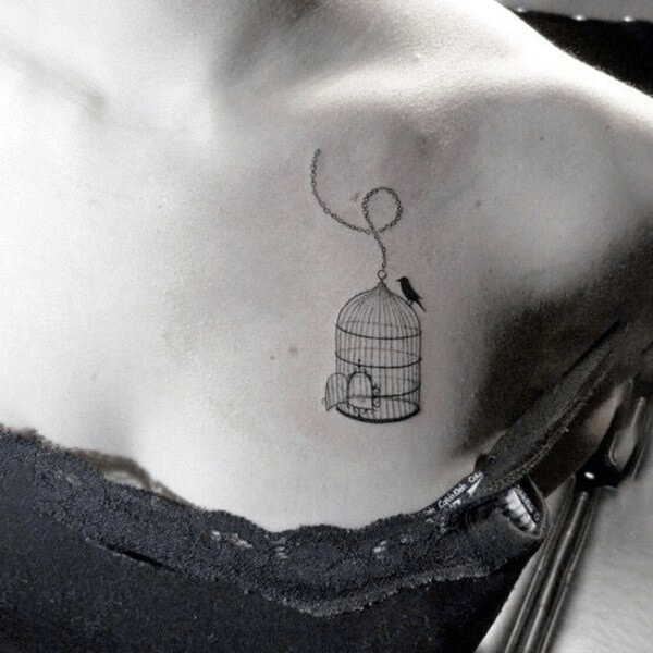 Open Birdcage Freedom Tattoo on Chest