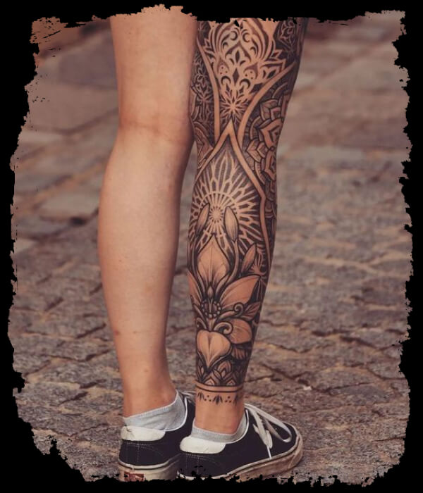 Back of Leg Tattoo girl