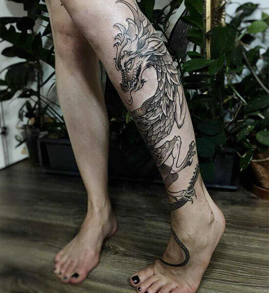 Dragon Leg Tattoo designs on girl leg
