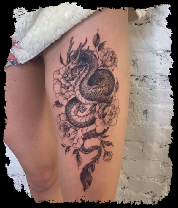 Dragon Leg Tattoo designs on girl leg