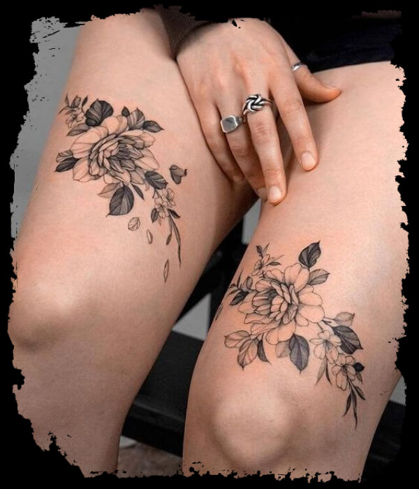 beautiful Floral Leg Tattoo designs on girl leg