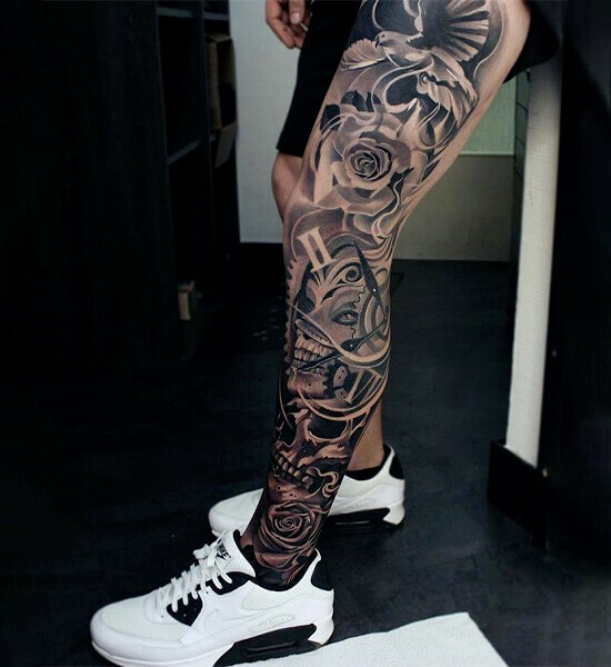 Full leg tattoo girl