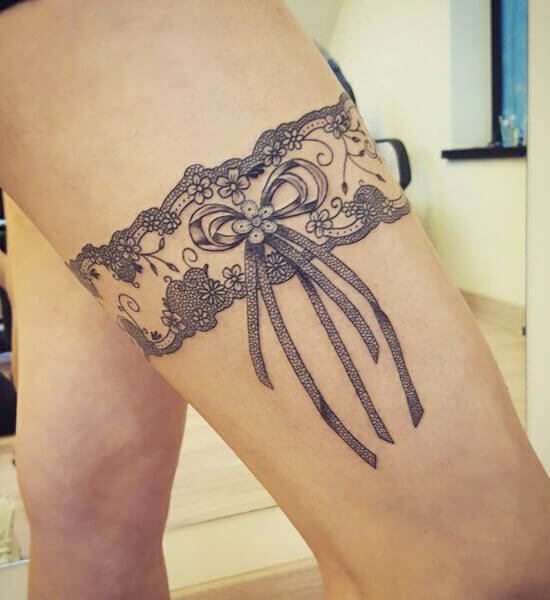 Girl Leg Lace Tattoo ideas 