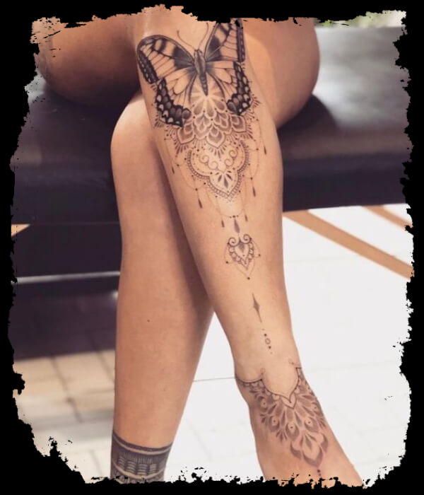 Girl Leg Lace Tattoo ideas 