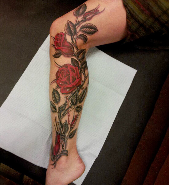 Rose Leg Tattoos ideas for girl