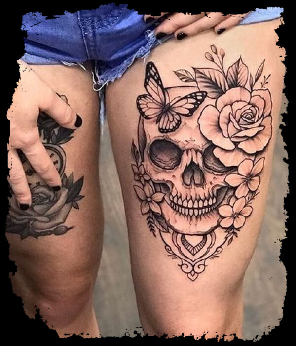 Skull Tattoo designs on women leg