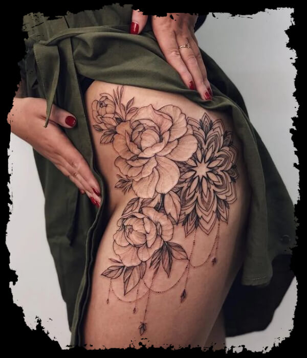 flower tattoo on women Thigh Leg