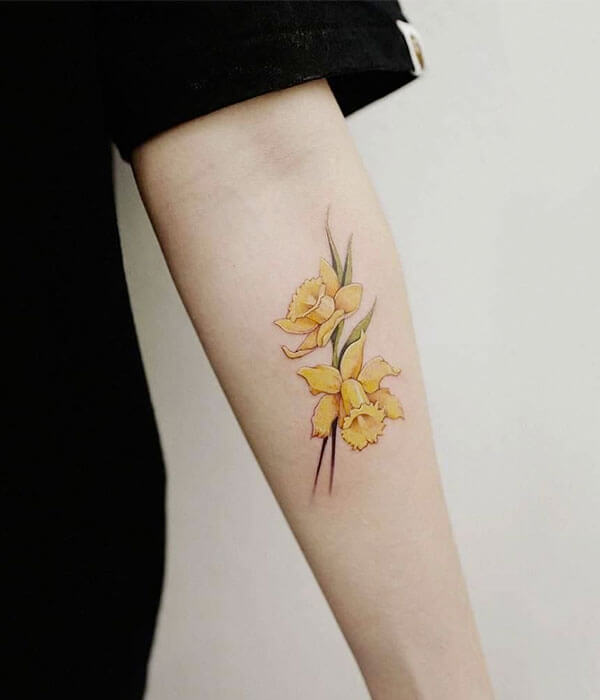 Yellow Flower Tattoo on hand