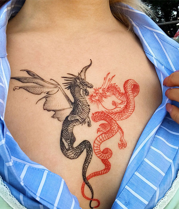 Gemini Dragon Tattoo on Chest