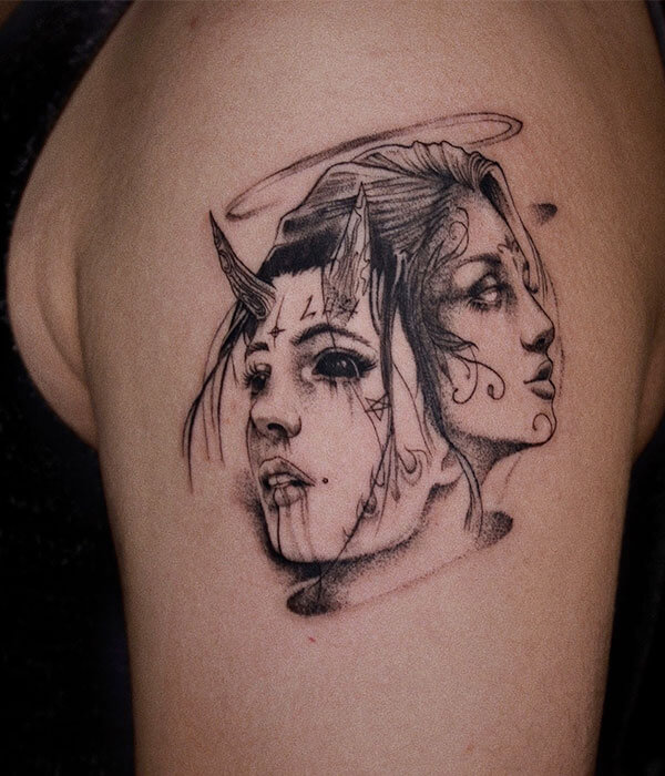 Angel and Devil Gemini Tattoo on Hand