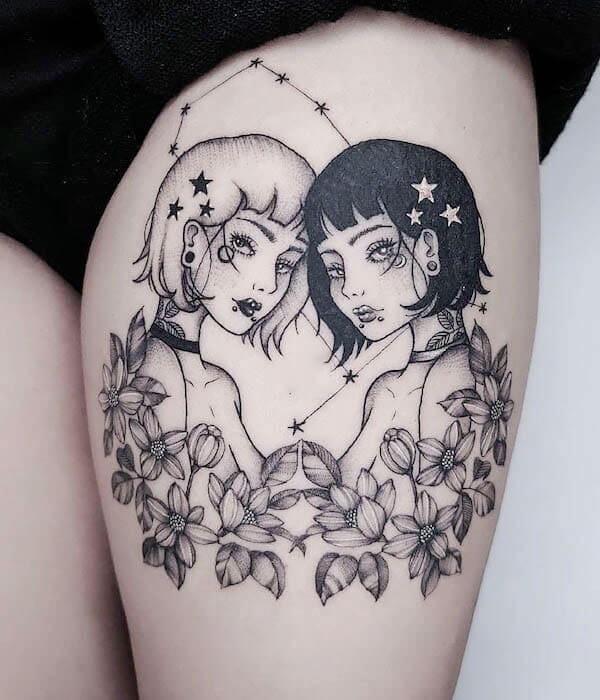 Gemini Thigh Tattoo 