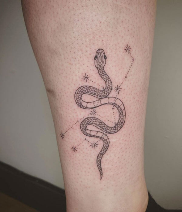 Snake Star Tattoo on Leg