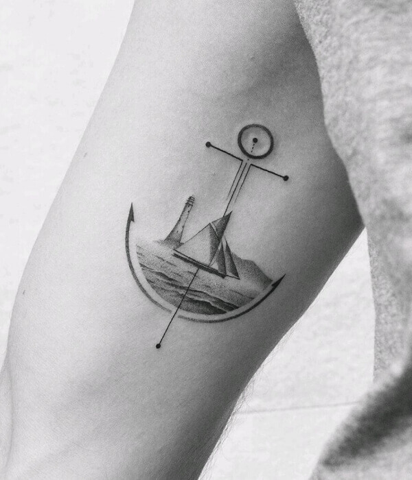 Black And White Sea Tattoo Sailboat on Hand