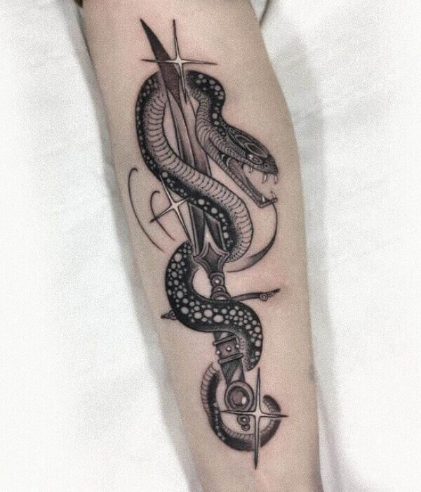 Black and Gray Snake Tattoo