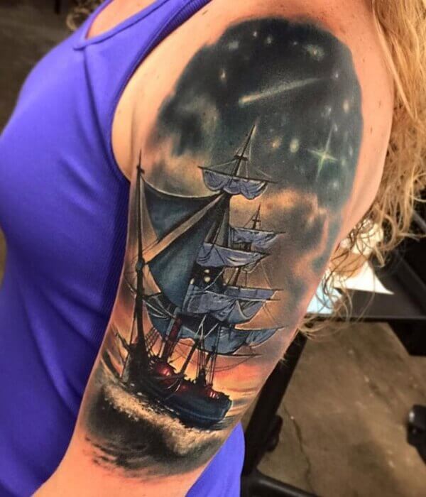 70 Ship Tattoo Ideas For Men  A Sea Of Sailor Designs  Ship tattoo  Tattoos Viking ship tattoo