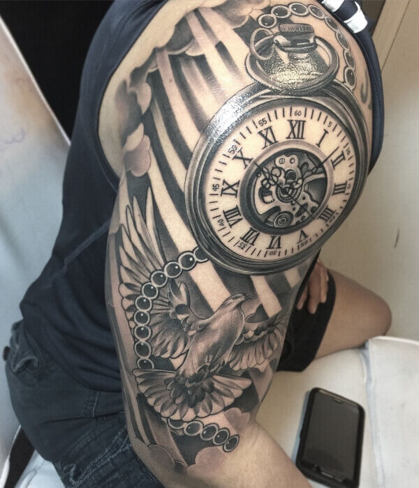 Clock Shoulder Tattoo