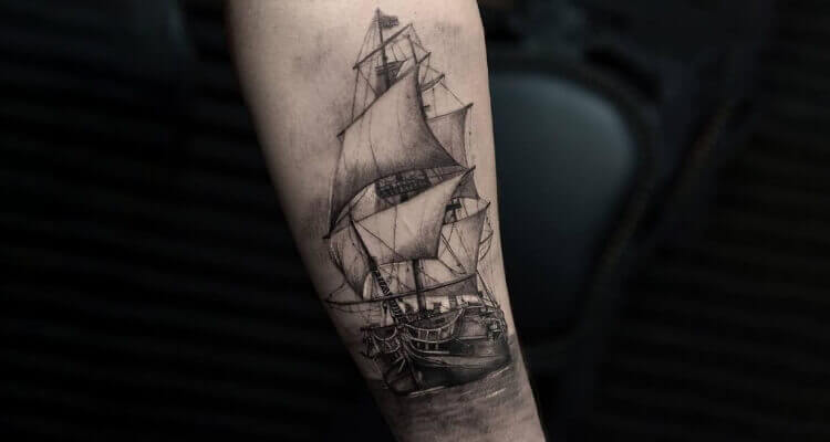 ship tattoo forearm