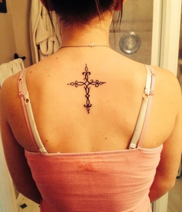Cross Tattoo on Woman Back