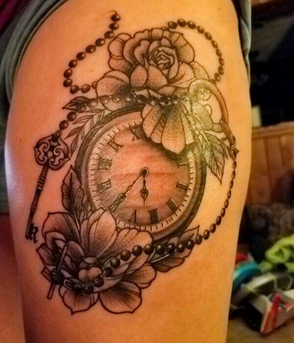 Floral Clock Flash Tattoo – 1