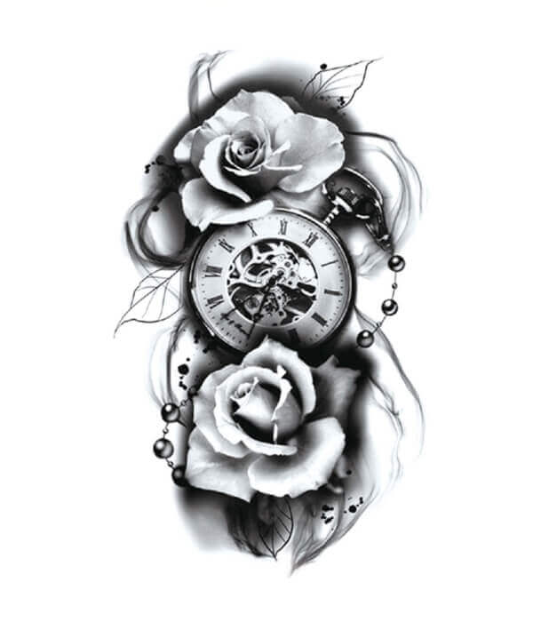 Floral Clock Flash Tattoo