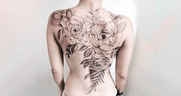 Flower Tattoo on Woman Back