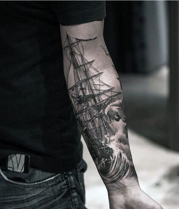 Forearm Ship Tattoo
