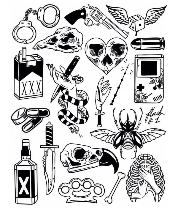 Goth flash tattoos