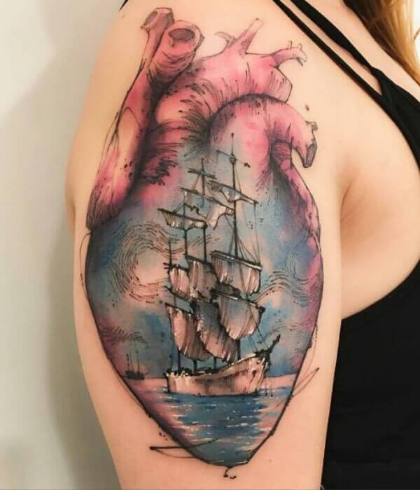 Heart Lock Ship Tattoo