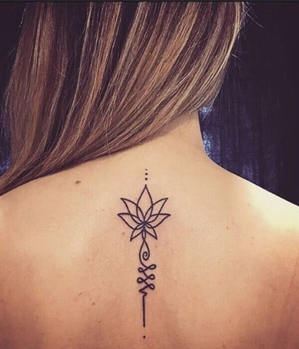 Lotus Flower Upper Back Tattoo