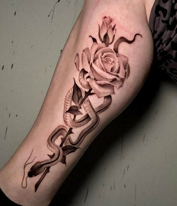 Smoke Rose and Snake Tattoo