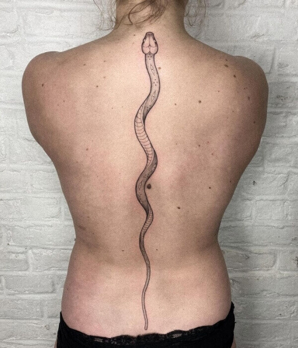 Unique Snake Tattoo on Spine