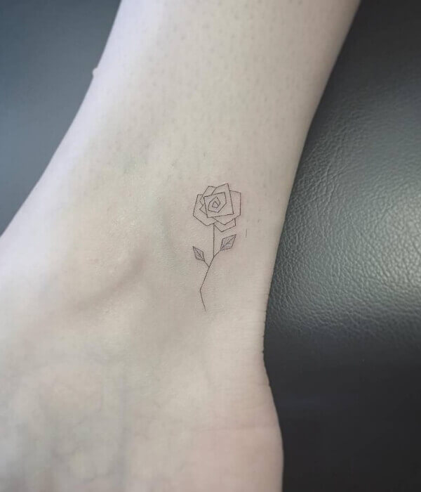 Fine Line Tattoo With Rose on Leg