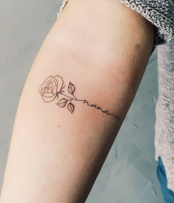 Fine Line Tattoo With Rose on Hand