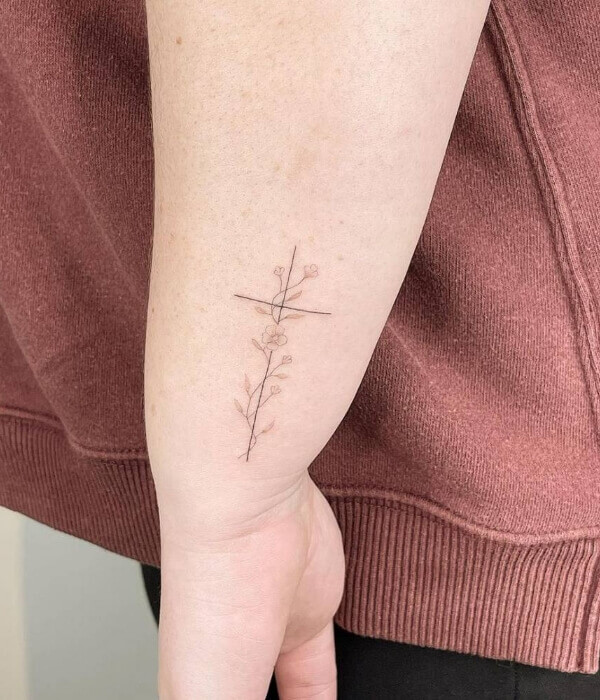 Fine line tattoo with Cross on Hand