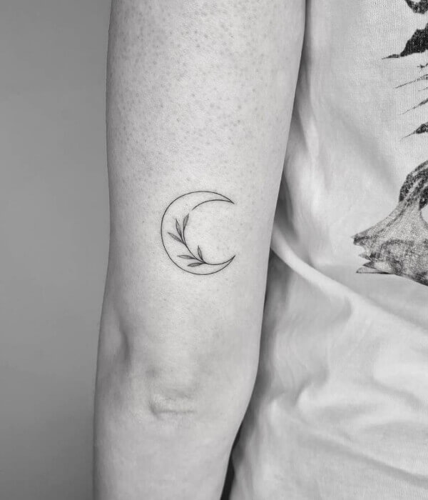 Moon Fine Line Tattoo on Hand