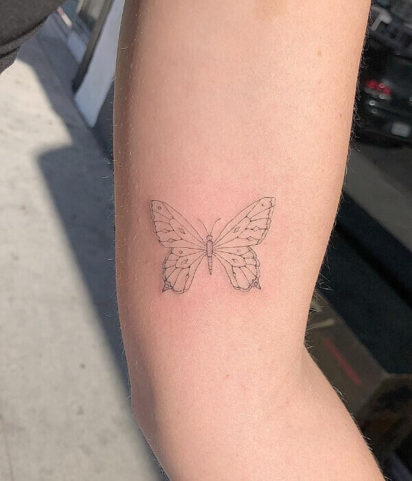 Sunset Tattoo  Fine line Butterfly tattoo done by Magali