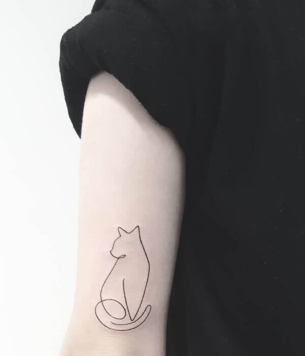 Fine line tattoo with cat