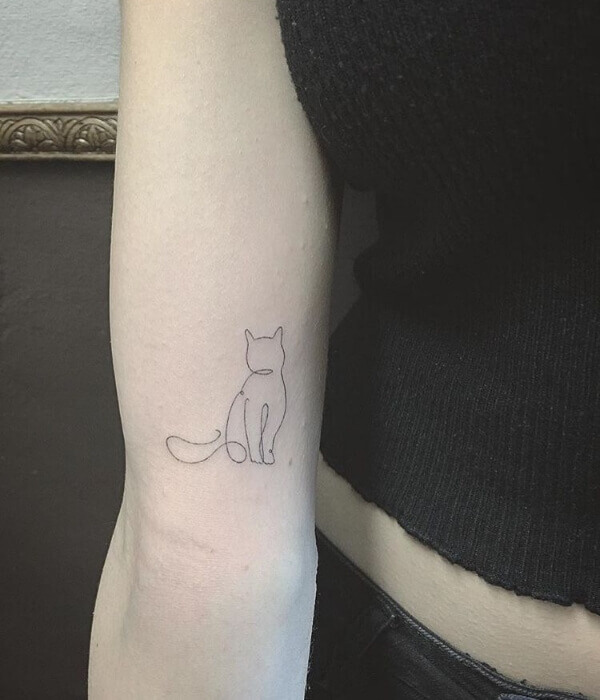Fine line tattoo with cat on Hand