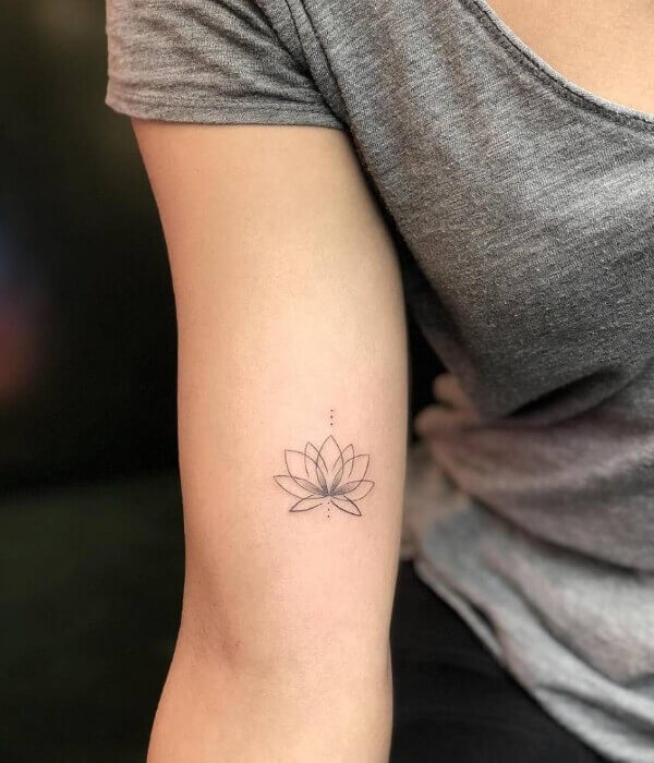 Fine line tattoo with lotus on Hand