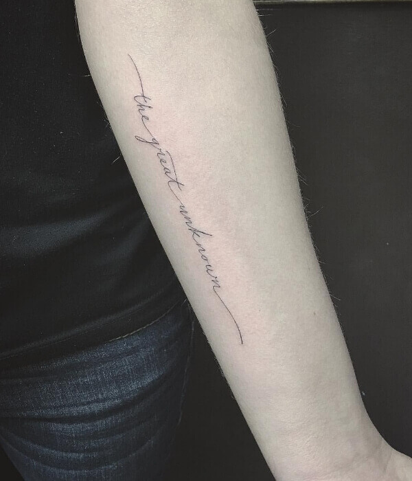 Fine line tattoo with quote on Hand