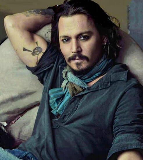 Johnny Depp Skull with Crossed Bones Tattoo