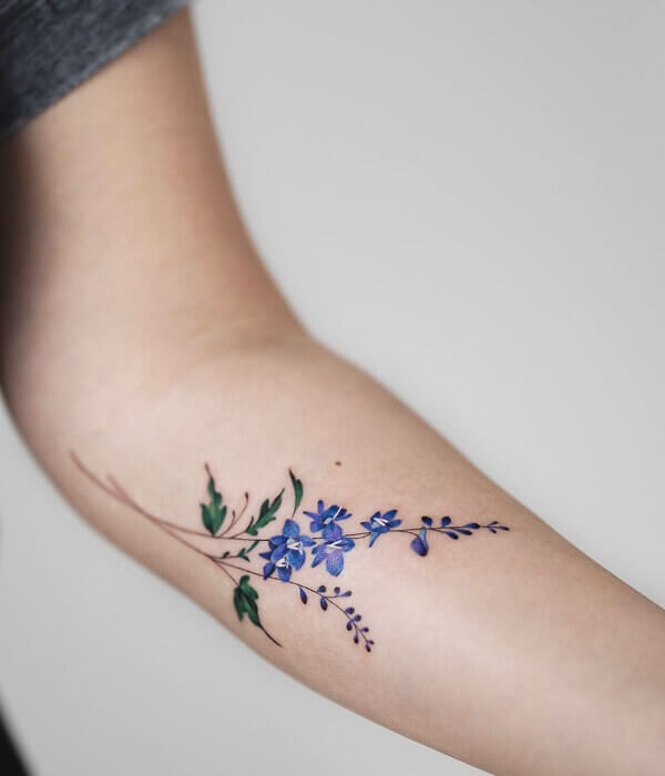 Larkspur Flower Tattoo On Arm