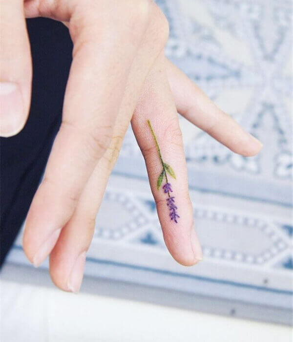Larkspur Flower Tattoo On Finger