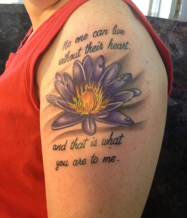 Larkspur Flower With Quote Tattoo