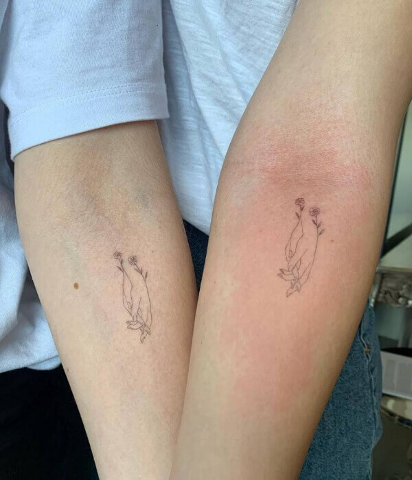 Matching Fine Line Tattoo on Hands