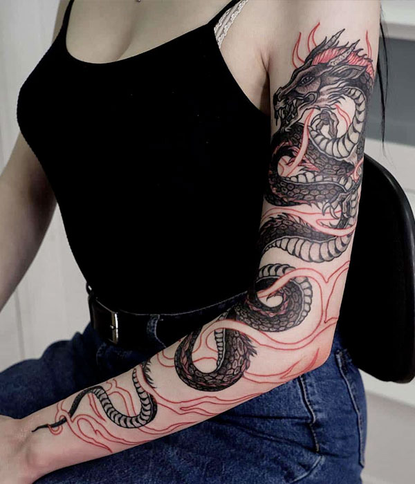 Dragon half sleeve  Dragon tattoo arm Dragon sleeve tattoos Dragon  tattoo wrapped around arm