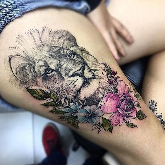 Lion Leg Tattoo for Women